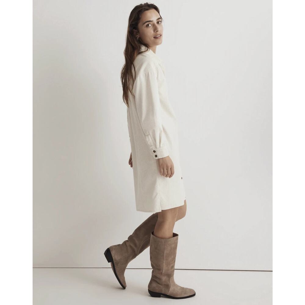 Madewell Corduroy Mini Shirtdress Pockets Lighthouse Ivory Women's Size Large - Picture 7 of 14